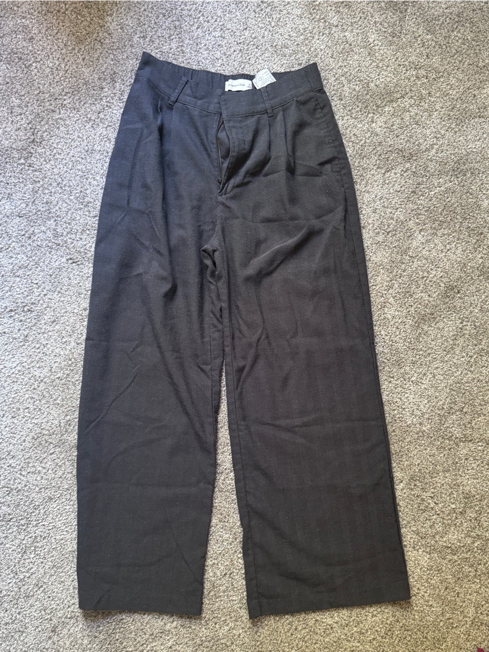 Abercrombie & Fitch Small Short Grey Herringbone Wide-Leg Trousers